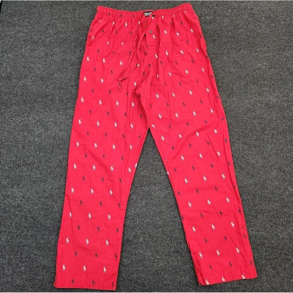 Polo Ralph Lauren Men's L Red All Over Pony Print Cotton Knit Lounge Sleep Pants